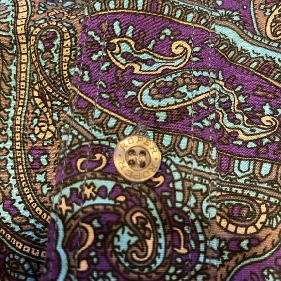Roper Western Shirt Mens Sz Small Purple Blue Paisley Button Up Cowboy T-shirt - Picture 4 of 9
